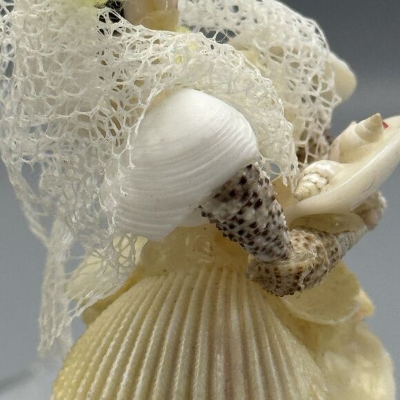 Handmade Seashell Art Figurine Bride Doll Folk Art Flower Girl Nautical Kitschy - Picture 7 of 10